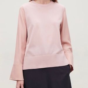 COS Dusty Pink Sophisticated Silk-Sleeved Cotton-Knit Top Size Small